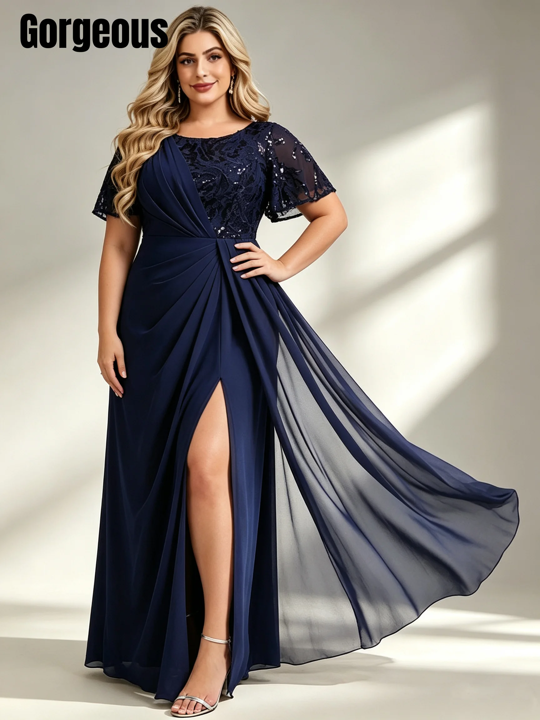 Sparkle Sequin Long Prom Dress Navy Blue Mermaid Mother of The Bride Dresses 2026 Chiffon Sexy Wedding Guest Dress Customized