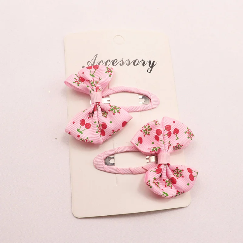 2PCS Princess Cute Print Bow Girls Hairpins Children Headwear Hairgrip Hair Clips Barrettes Hair Accessories