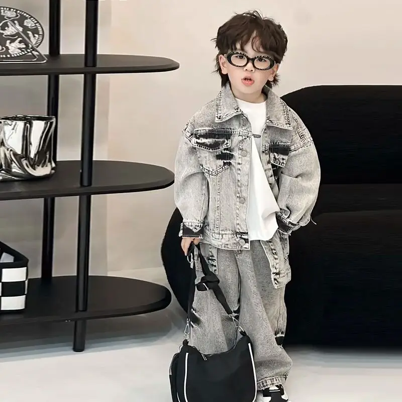 Baby Boys bambini cappotto di jeans primavera autunno Kid Fashion casual Gentleman Jean Top + pantaloni larghi 2 pezzi abiti Set Streetwear bello