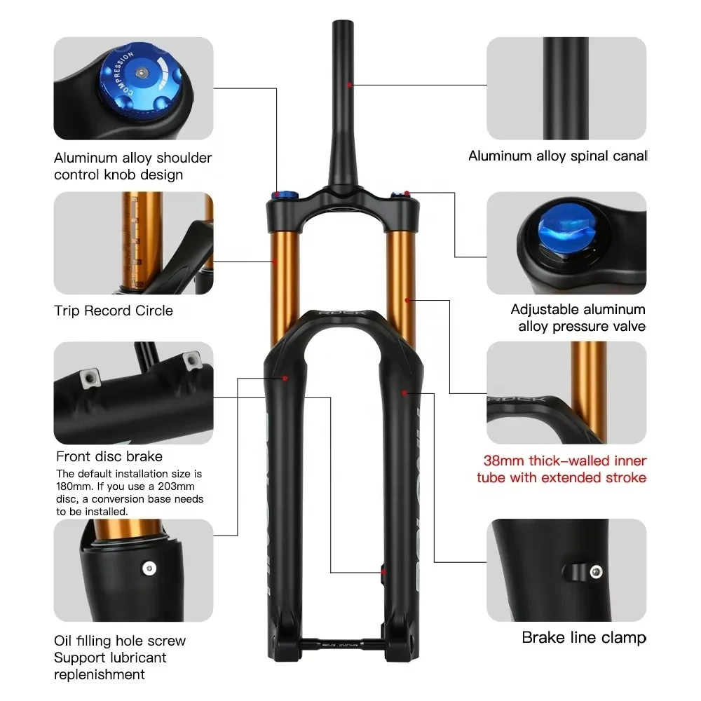 For BOLANY 38mm Stanchion Bike Fork  27.5/29 Inch 160mm Travel MTB Fork Damping Rebound Adjustable 15x110mm Suspension Air Fork