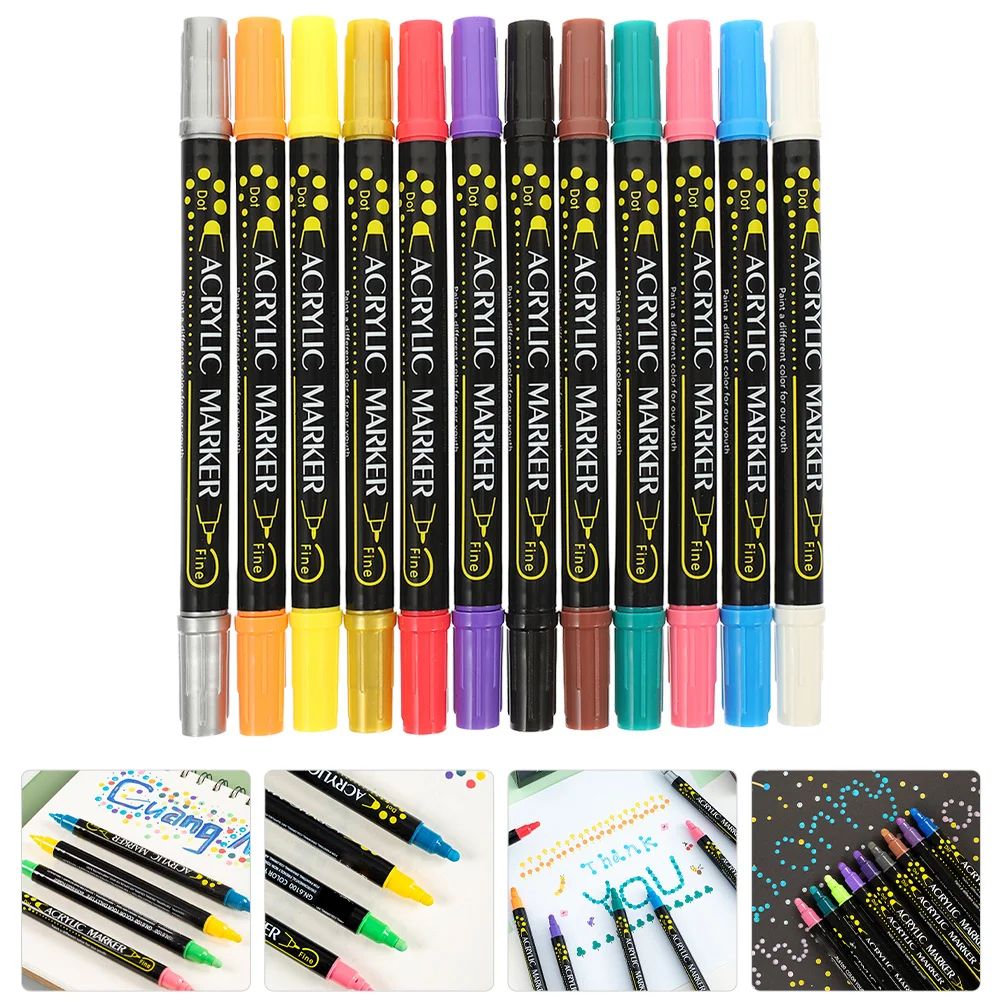 

12Pcs Acrylic Paint Markers Pens Smooth Writing Flexible Tips for Drawing Painting on Mug Ceramic Glass Wood Fabric Canvas Metal