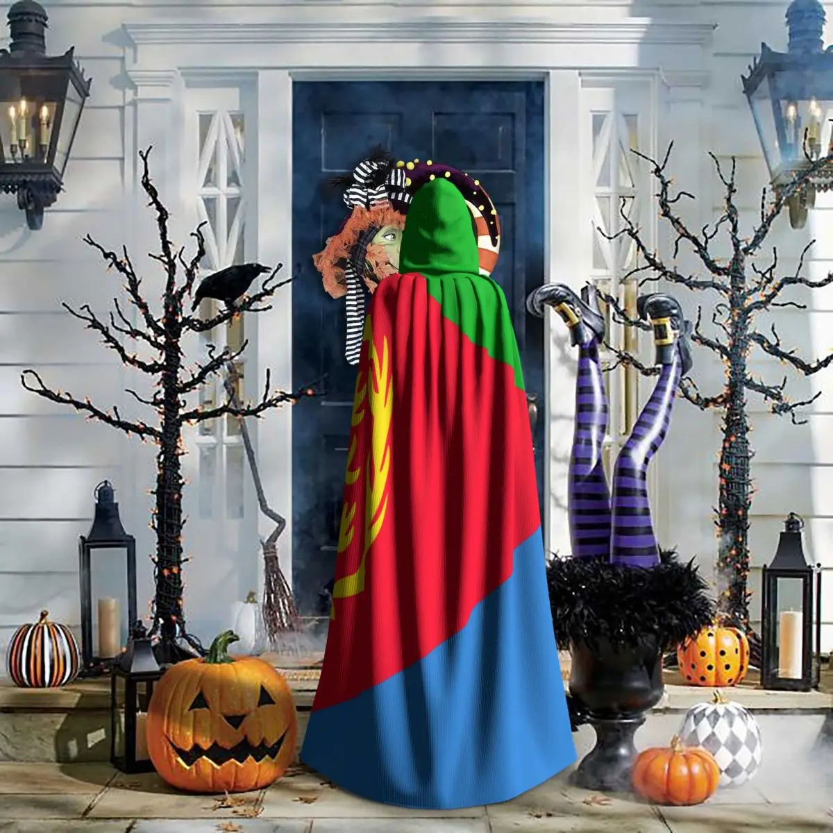 Adult Cloak Cape Hooded Eritrea Flag Medieval Costume Witch Wicca Vampire Elf Purim Carnival Party