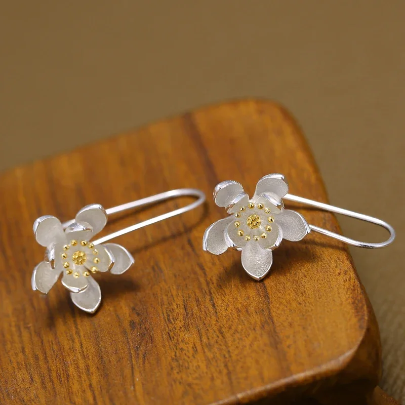 925 Sterling Silver Flower Drop Earring For Women Fashion Brincos Grandes Fine Jewelry pendientes