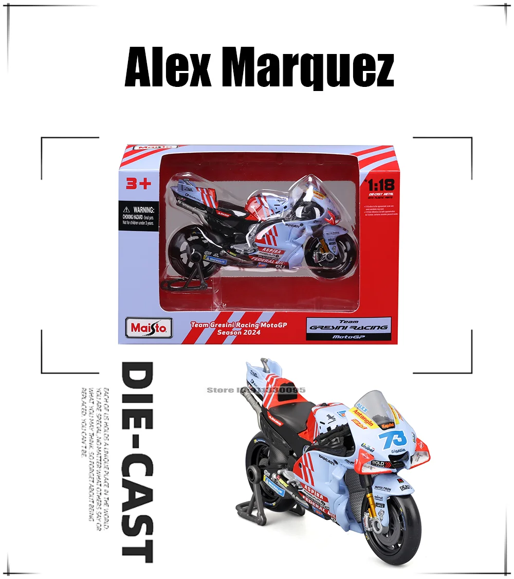 Maisto 1:18 Gresini Racing 2024 Moto modèle GP Moto jouet 93 # Marc Marquez 73 # Modèles statiques de moto Alex  26