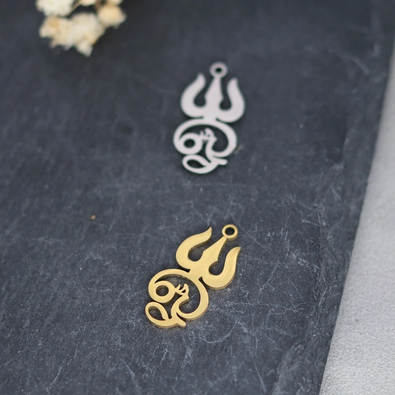 3pcs Stainless Steel India Tamil Om Sign Charms for Jewelry Making Earrings Bracelets Pendant OM Symbol Amulets diy Accessories