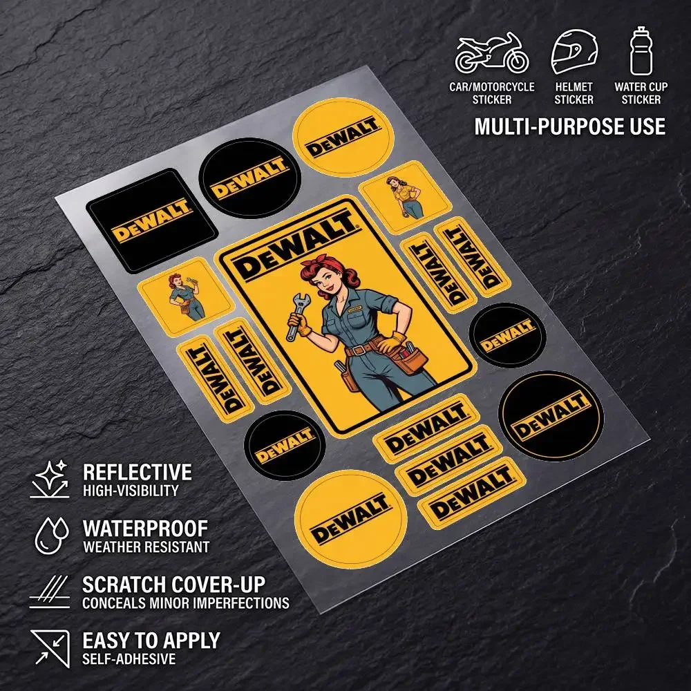 FOR DEWALT TOLL Safety Reflective Waterproof Auto Decal Scratch Cover Stickers Universal For Bike Helmet Mug Refrigerator