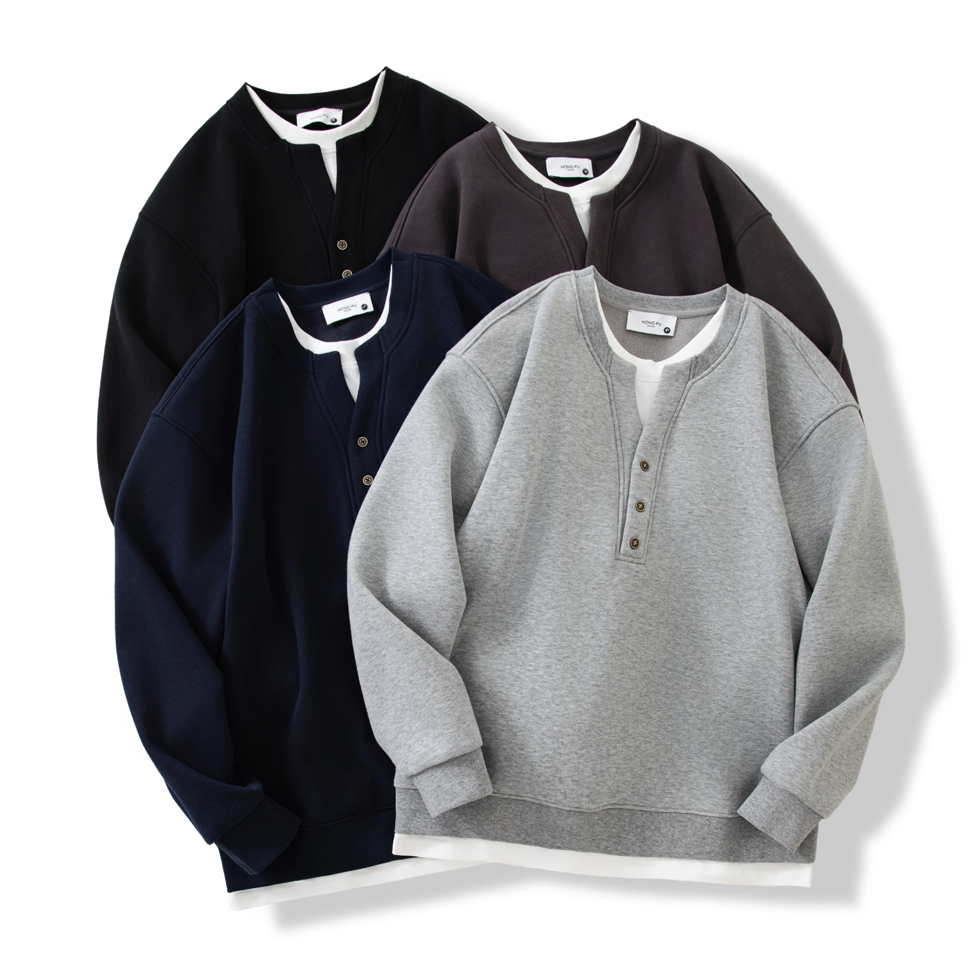 سترة Thiened Fce Retro Henry Collar الشتوية للرجال مكونة من قطعتين مستديرة Ne اللون غير رسمية سترة دافئة ومريحة... #3