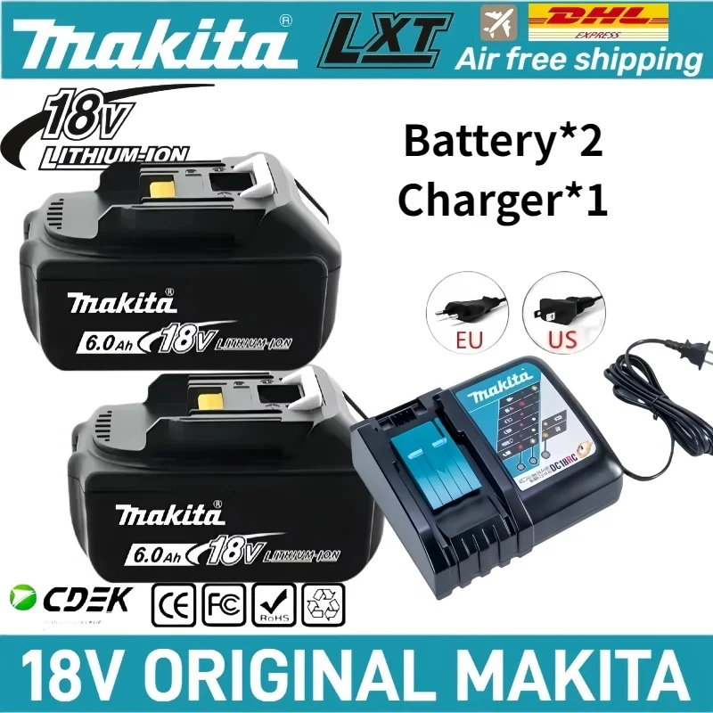 

Original 18V 6.0Ah rechargeable battery for makita replace battery BL150B BL1860B BL1850 BL1860 with charger 18Volt 18650