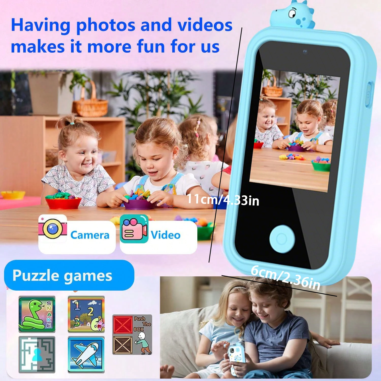 Fonctionnement sur écran tactile pour téléphone pour enfants, caméra 48MP, prend en charge l'enregistrement vidéo HD 1080P équipé d'une carte mémoire de 64 Go et une lecture de carte