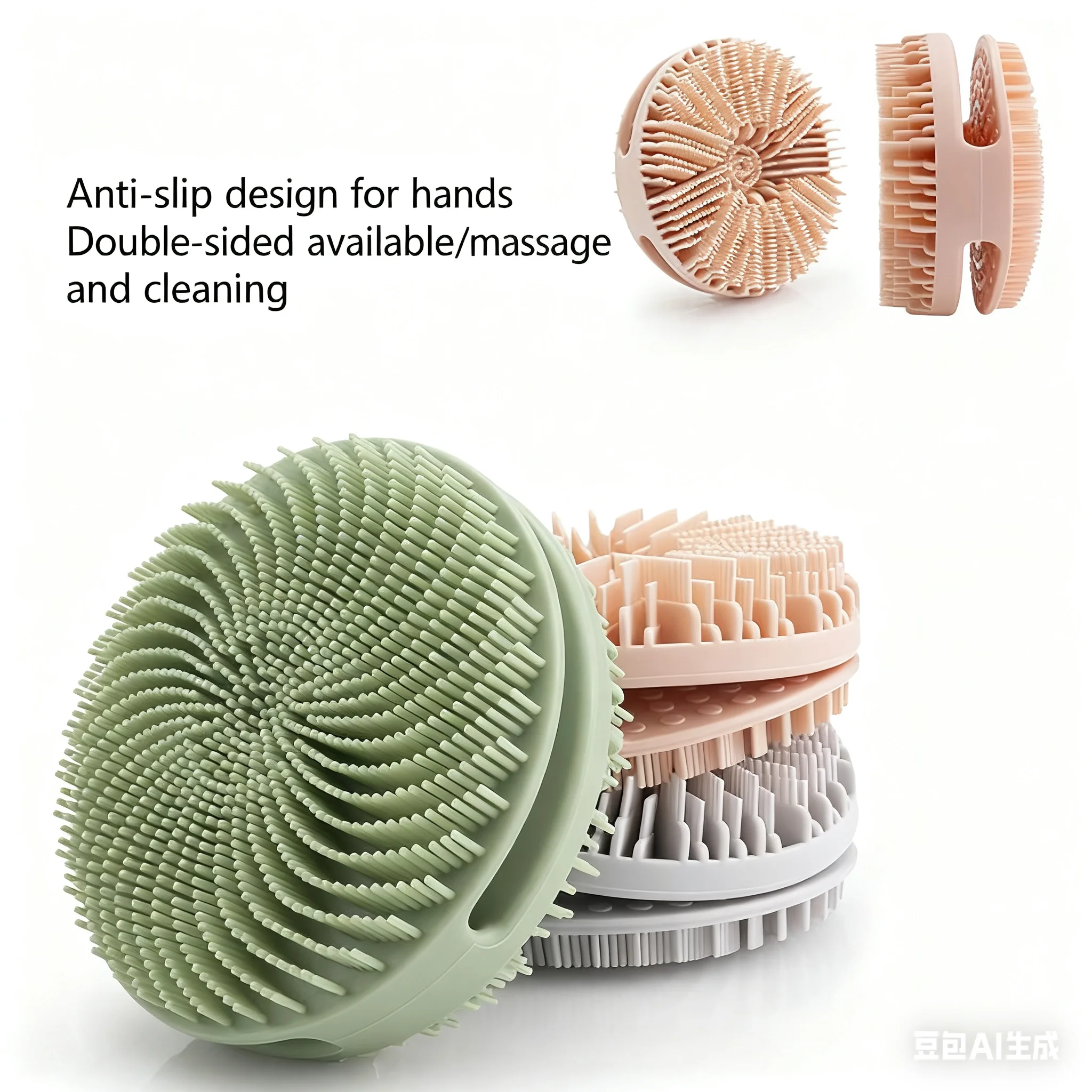 

Double Sided Silicone Shower Brush, Available on Both Sides, Round Portable Hand Rub Shower Brush, Adult Silicone Shower Brush