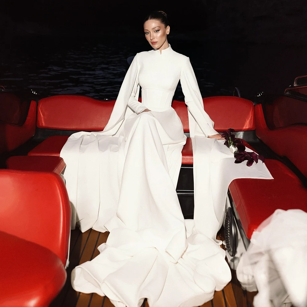 

Eightale арабское свадебное платье с высоким воротом, атласная накидка цвета слоновой кости, свадебное платье с длинными рукавами, вечернее платье русалки для невесты