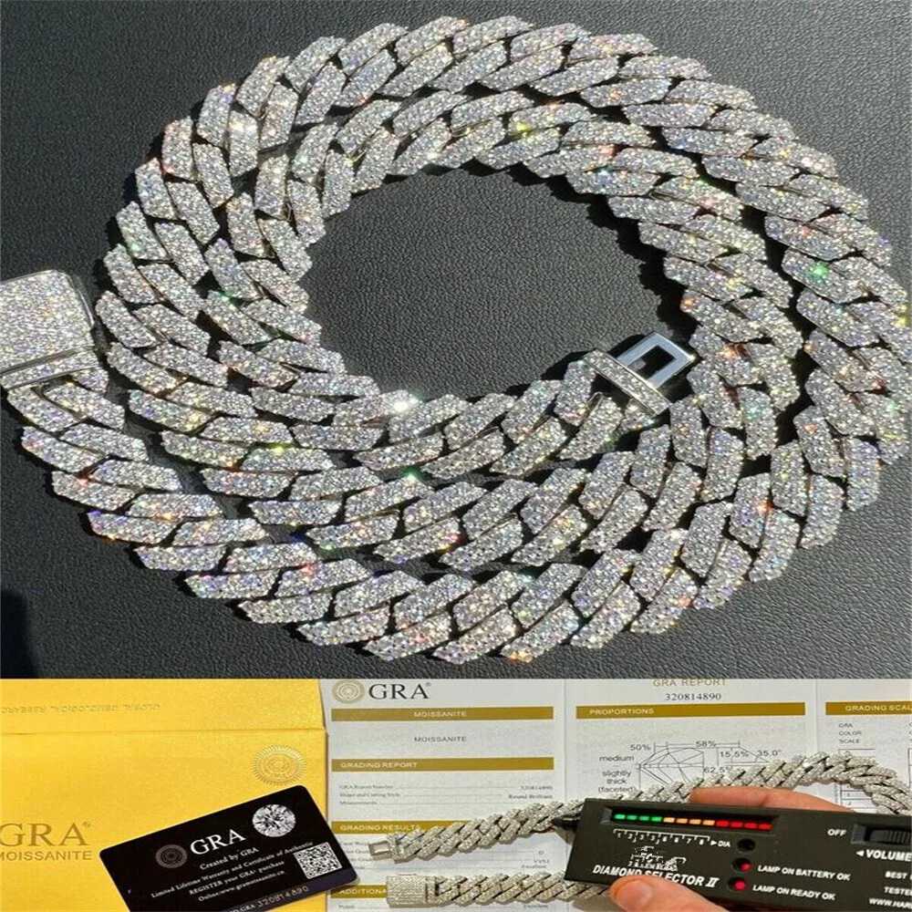 Super September Factory Price Iced Out Chains Silver S925 14mm Vvs Moissanite Moissanite Chain Necklace Women and Men