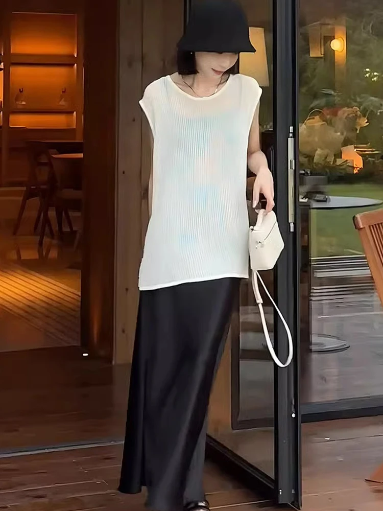 เสื้อยืดถักไหมน้ำแข็งสไตล์ยุโรป ดีไซน์ Ele ทรงกลม บางเบา ระบายอากาศได้ดี ป้องกันแสงแดด เหมาะสำหรับฤดูร้อน สวมใส่สบายสำหรับผู้หญิง