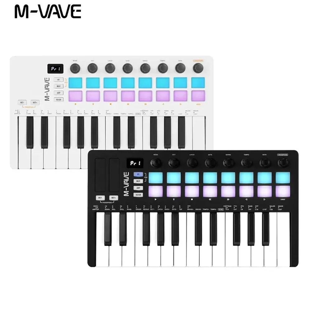M-VAVE SMK-25 II Controlador de almohadilla MIDI Teclado USB Mini 25 teclas, 16 almohadillas de batería RGB, 8 perillas y producción musical, software incluido