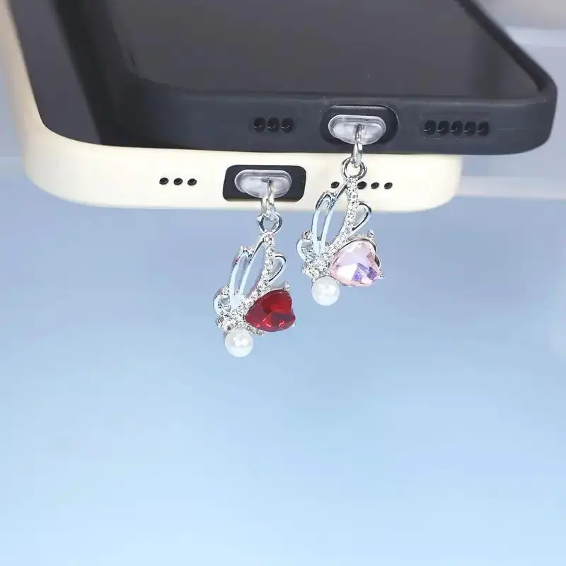 

Heart Butterfly Phone Dust Plug For Iphone Universal Type-C Charging Port Protector Stopper Anti-Dust Plug Pendant