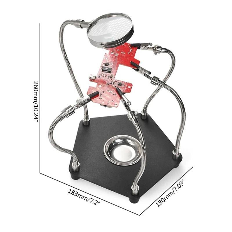 Helping Hands Third Hand Soldering Station for PCB Holder 4 Flexible Arms with 3X LED Magnifier Welding Tool