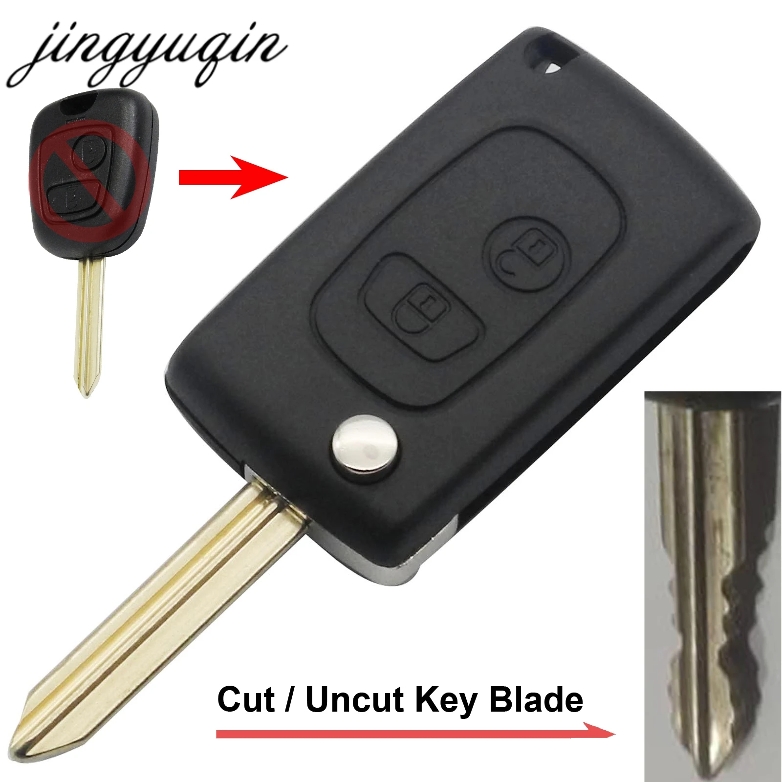 jingyuqin Uncut/Cut Modified Flip Remote Key Shell dla Citroen Xsara Picasso Berlingo 2002-2008 2-przyciskowy składany pokrowiec na pilota