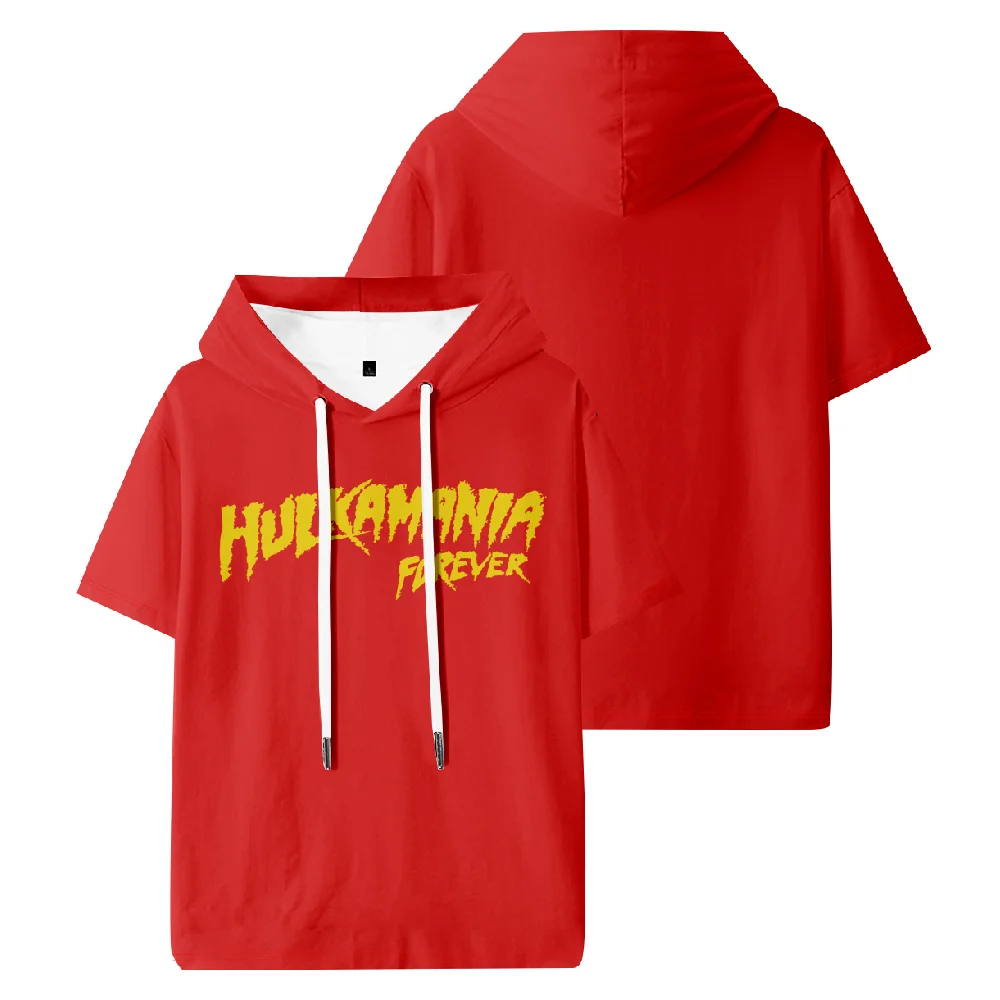 

Merch Hulkamania Forever Hooded T-shirt Hulk Hogan Rip Short Sleeve Sport Gym Tee Women Men Outdoor Streetwear Tops