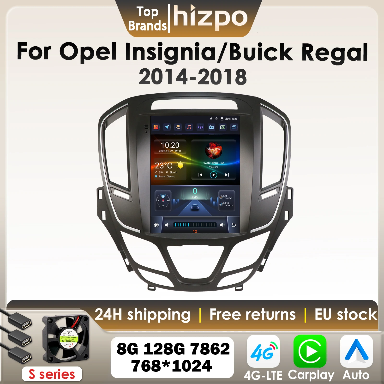 Hizpo 9,7 "Carplay Android 13 Autoradio Für Opel Insignia Buick Regal 2014-2018 für Tesla Stil Vertikale Bildschirm GPS 4G BT 7862