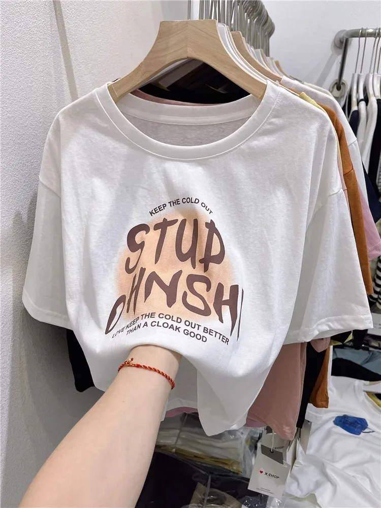 

Новая летняя женская футболка больших размеров, свободный крой, закрывающая живот, ort Sve, снежинка, хлопок, удобный дышащий топ