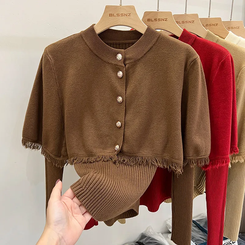 High End Design Two-piece Shawl Sweater for Women's Autumn and Winter New Versatile Knitted Sweater Trend