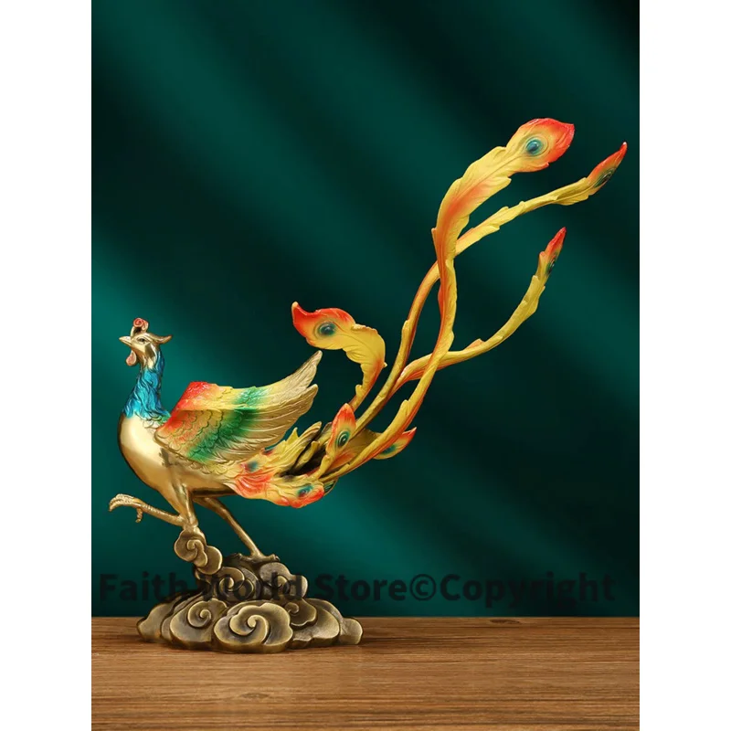 2025 HOME company TOP good luck decor Business career prosperous Auspicious Bird Phoenix color copper sculpture Decoration