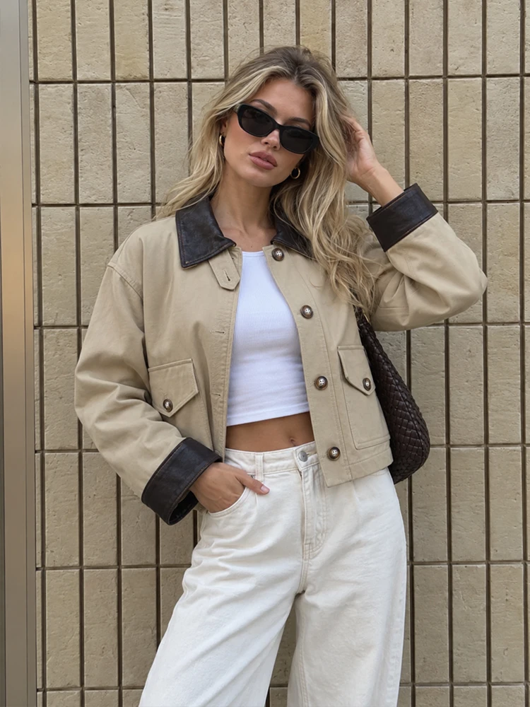Chaqueta acolchada color caqui con contraste para mujer HH, nueva chaqueta estructurada con cremallera, abrigo aislante, ropa de abrigo minimalista y casual para el trabajo y el día a día 2026