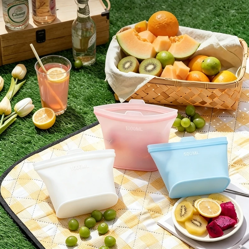 Wiederverwendbare Silikon-Aufbewahrungsbeutel mit Reißverschluss, BPA-frei, mikrowellengeeignet, auslaufsicher, für Obst, Sandwiches und Obstreste – Detail 4