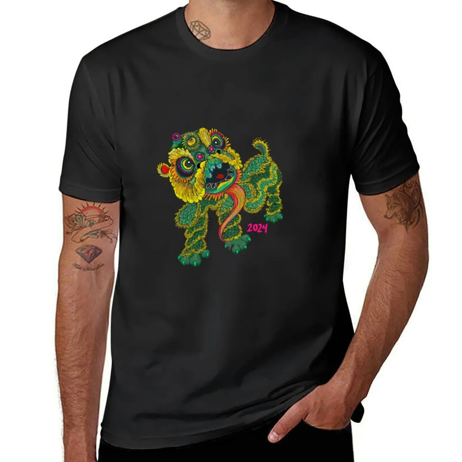 Lion Dance Costume T-Shirt funnys kawaii clothes T-shirts for men cotton