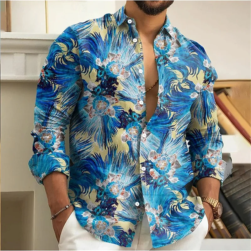 

Men's Floral Print Shirt Long Sleeve Fashion Casual Holiday Leisure Daily Spring Autumn Lapel 3D Printed Lapel Shirt Yellow Blue