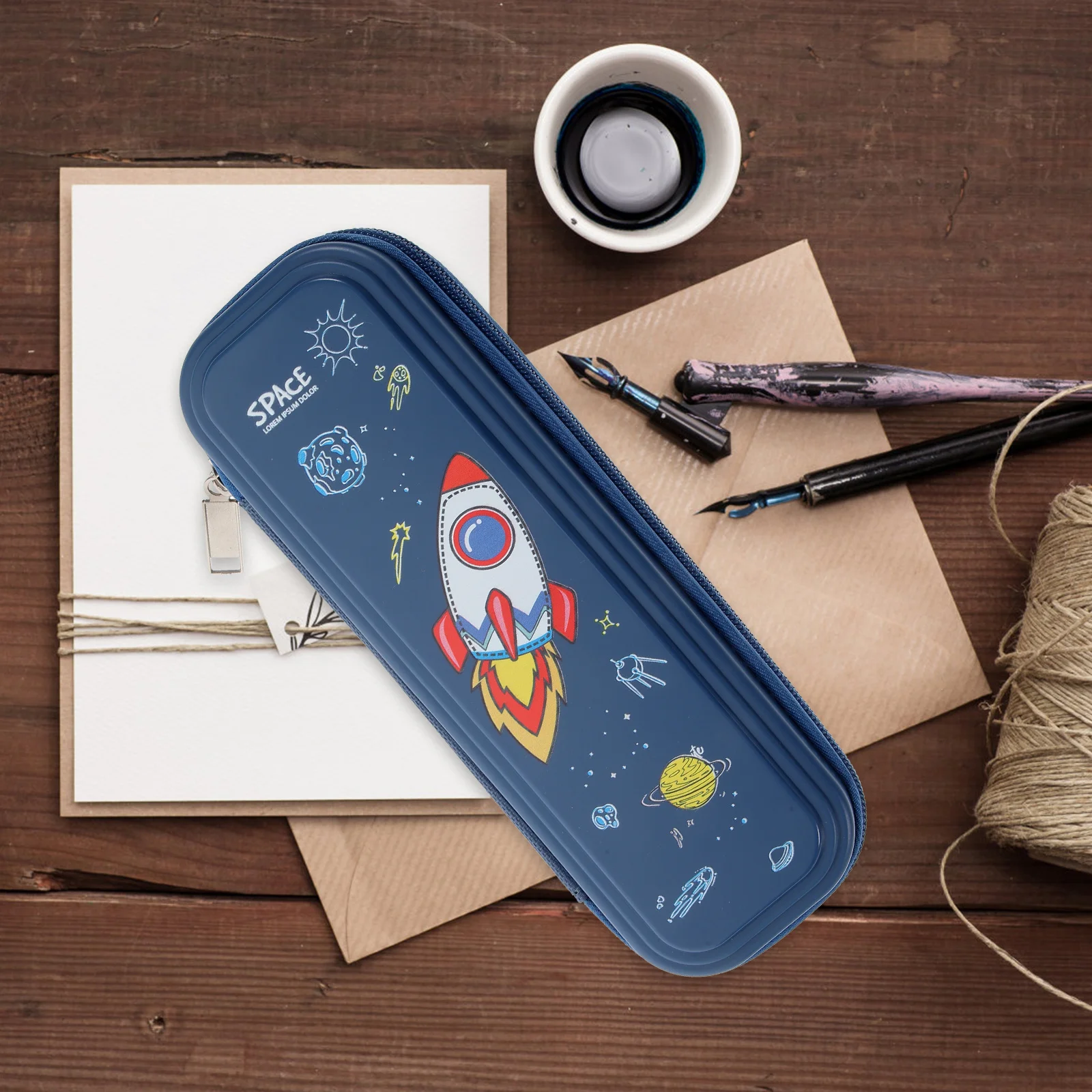 حقيبة أقلام رصاص صاروخية ثلاثية الأبعاد سعة كبيرة منظم قرطاسية مضاد للتآكل للطلاب تصميم سحاب محمول متعدد الاستخدام #3