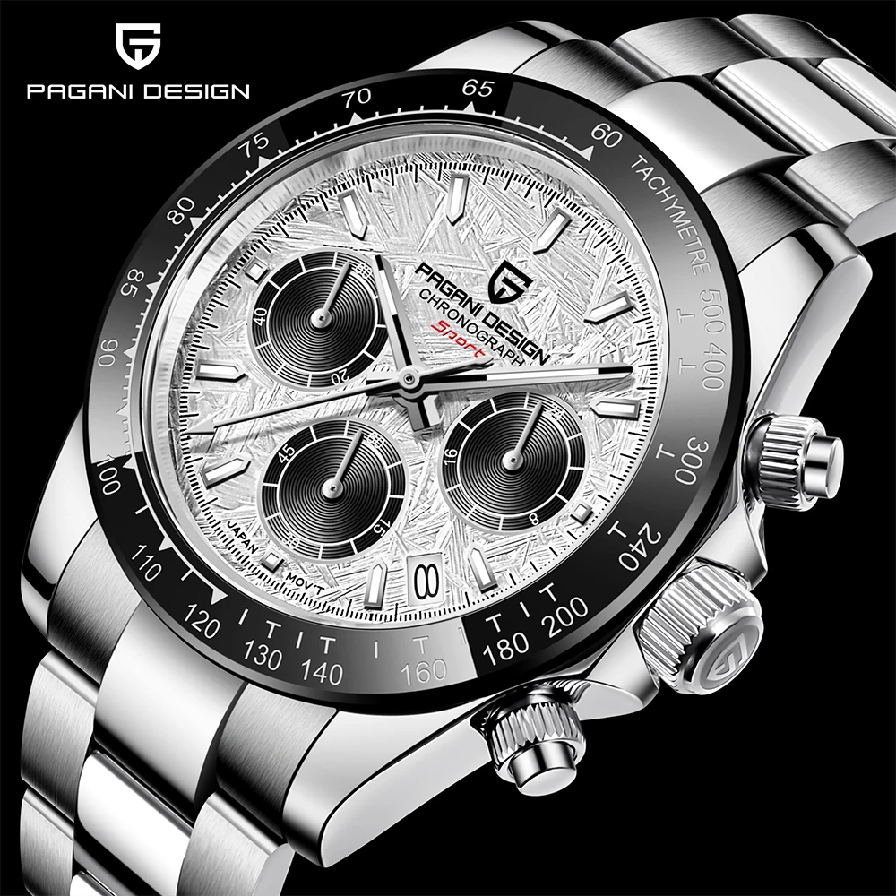 Montre à quartz Pagani Design pour homme, mouvement vk63 résistant à l'eau et multifonctionnel, saphir en acier inoxydable