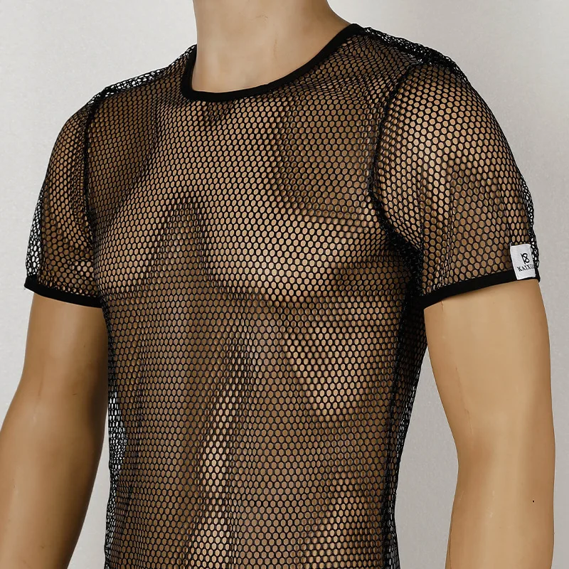 

Summer Men's T Shirts Mesh Hollowed Sheer Short-Sleeved Breathable Blouse Sports Streetwear Shirt Fitness Transparent Tee Shirts