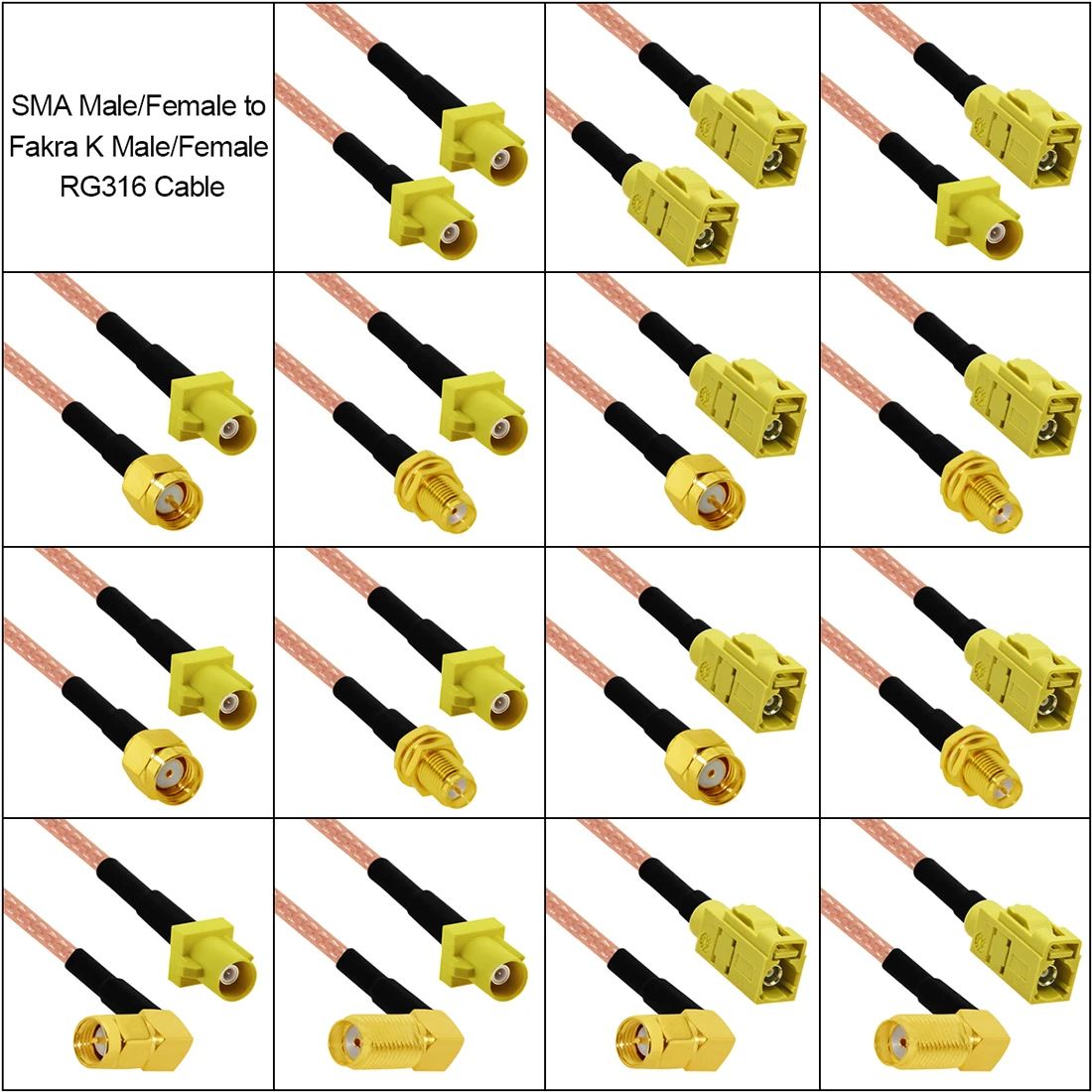 1PC Fakra K Male Female Yellow Color To SMA Plug Jack Jumper Cable RG174 15cm /30cm/50cm/100cm Wholesale NEW