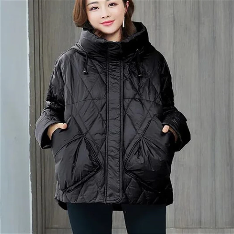 

Hooded Cotton Coats Women Warm Outwear Short Jacket Loose Parka Coat Casual Windproof Zip Coats Lace-up Pocket Female Coat