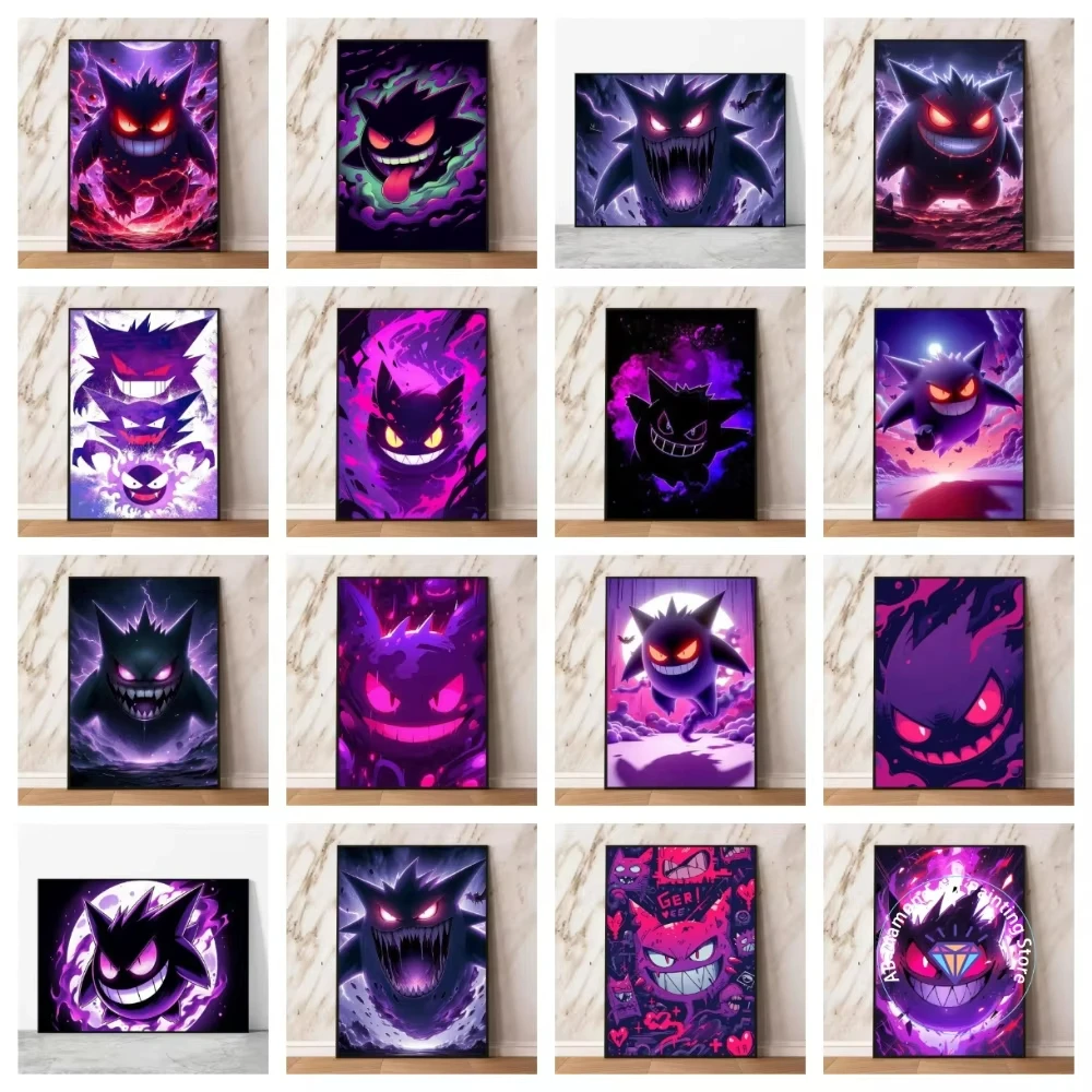 Cartoon Anime Pokemon Gengar Rundes Diamant-Malset 5D DIY Kreuzstich Handgemachtes Kunstgeschenk Handwerk Heimdekoration Stickerei Geschenk