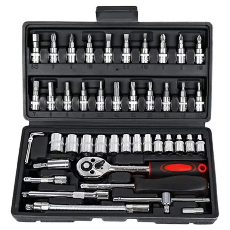

46pcs Car Repair Tool Motorcycle Repair Tools Wrench 1/4-Inch Socket Set Torque Wrench Combo Auto Repairing Set Mechanic Tool