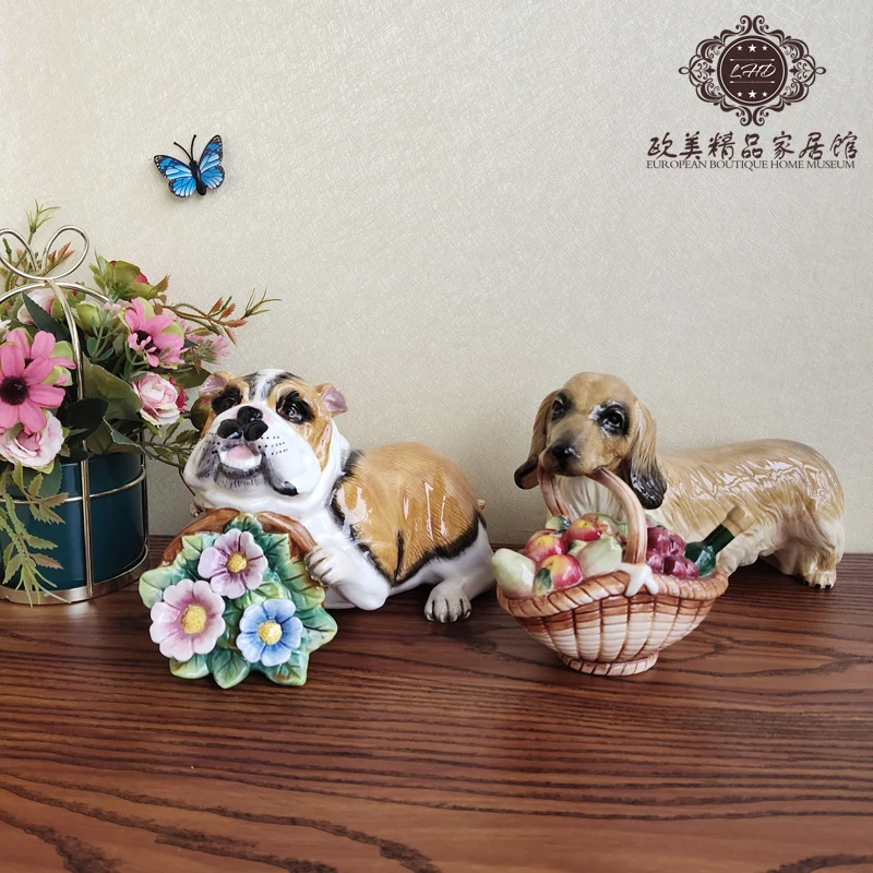 

Ceramic Dog Statue for Home Decor, Crafts Room Gifts, Golden Retriever Dog, Wine Cabinet Ornament, Porcelain Figurines