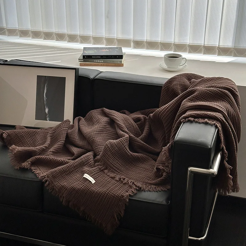 Wasteland Wind Four-layer Gauze Blanket Sofa Hair Towel Vegan Tassel Lunch Break Blanket Breathable Office Home Car Blanket