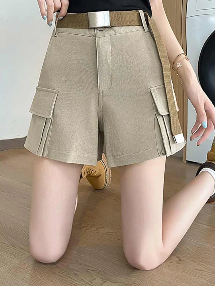 

Apricot colored cargo with waistband women's summer high waist loose casual straight leg medium and long denim short