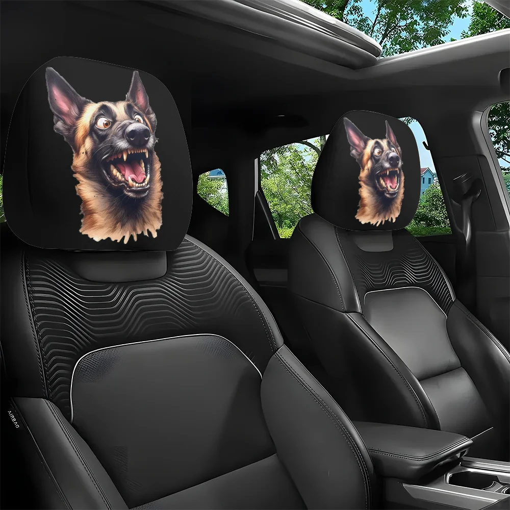 2pcs, Fierce German Shepherd Print Headrest Covers, Interior Decor, Fashion Seat Protectors, Washable, Easy To Install, Suita
