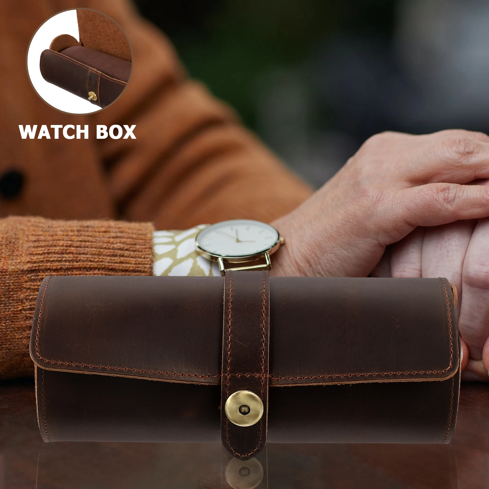 

1pc Retro Watch Box Vintage Storage Organizer For Men Travel Display Case Portable Durable Large