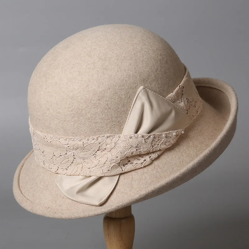 

Women's Autumn/Winter Round Top Fedora - Daily Wear Wool Hat (55-58cm) with Small Brim & Knitted Pattern Band