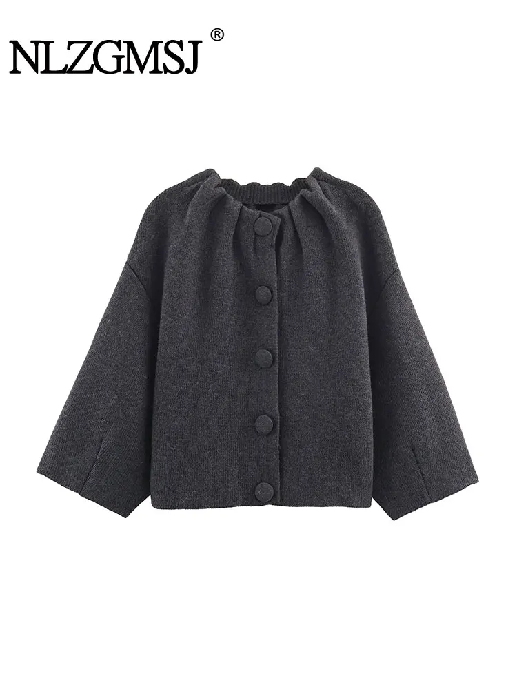 

NLZGMSJ повседневные вязаные женские кардиганы с длинными рукавами и пуговицами, мятый воротник, свободные толстые теплые свитера, модные осенне-зимние топы 2023 г.