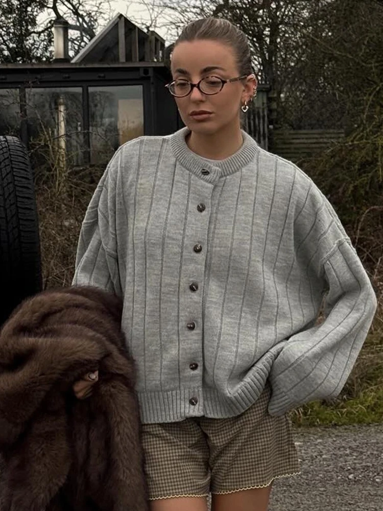 Blubelle Cardigan con scollo a O in maglia nuova da donna in morbido tessuto a maniche lunghe con bottoni sul davanti allentati autunno inverno maglioni casual con graffette