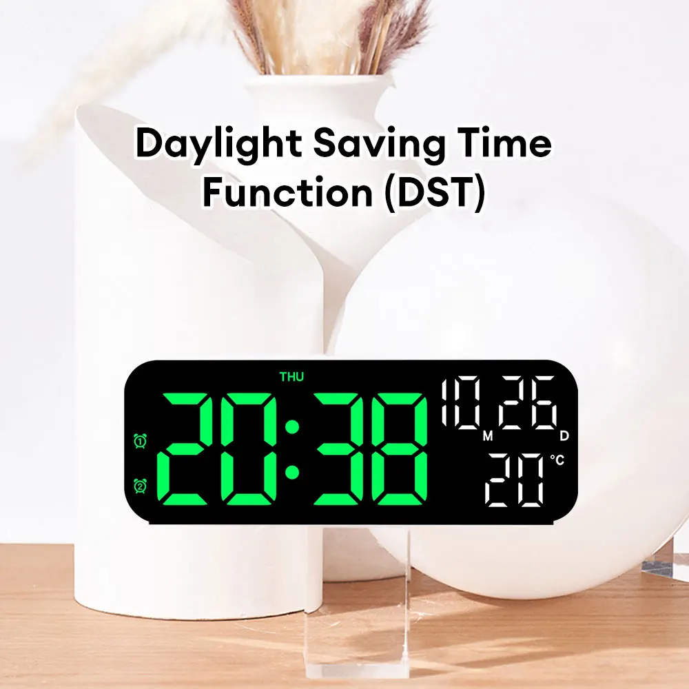 Sveglia digitale a LED Luminosità regolabile Orologio da parete 12/24 ore con memoria di spegnimento