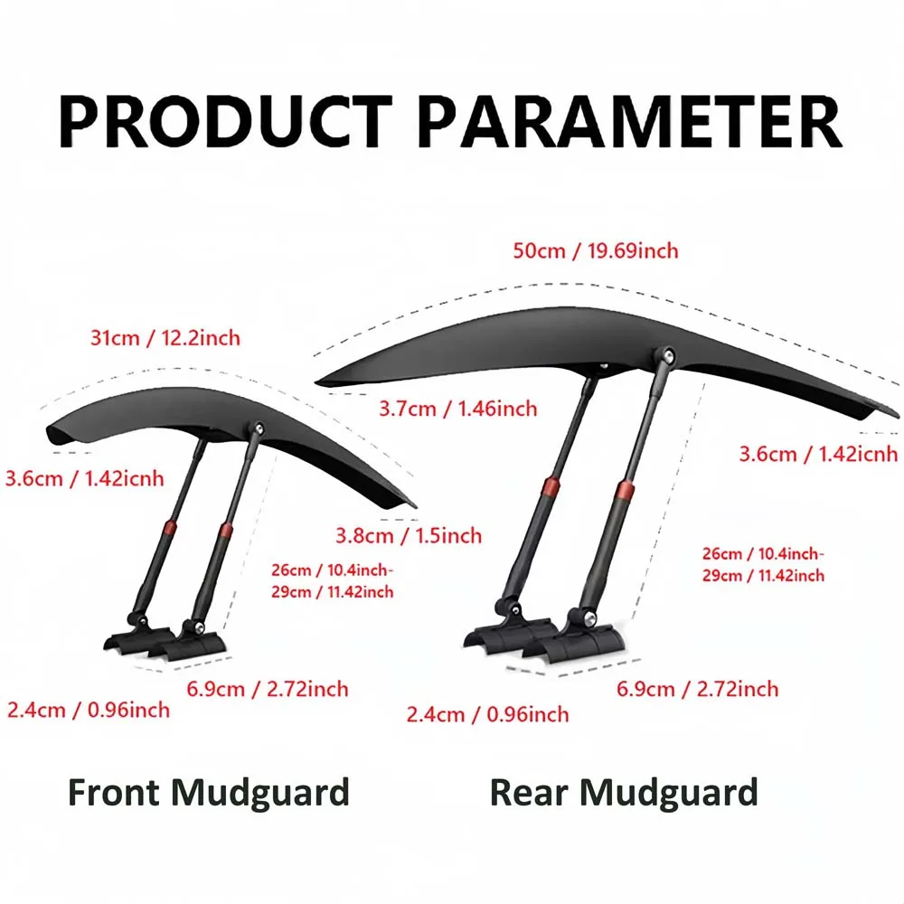Lightweight Durable Bike Fender Set Adjustable Angle Telescopic Support Front Rear Bicycle Mud Guard for Cycling Road Mountain Bikes