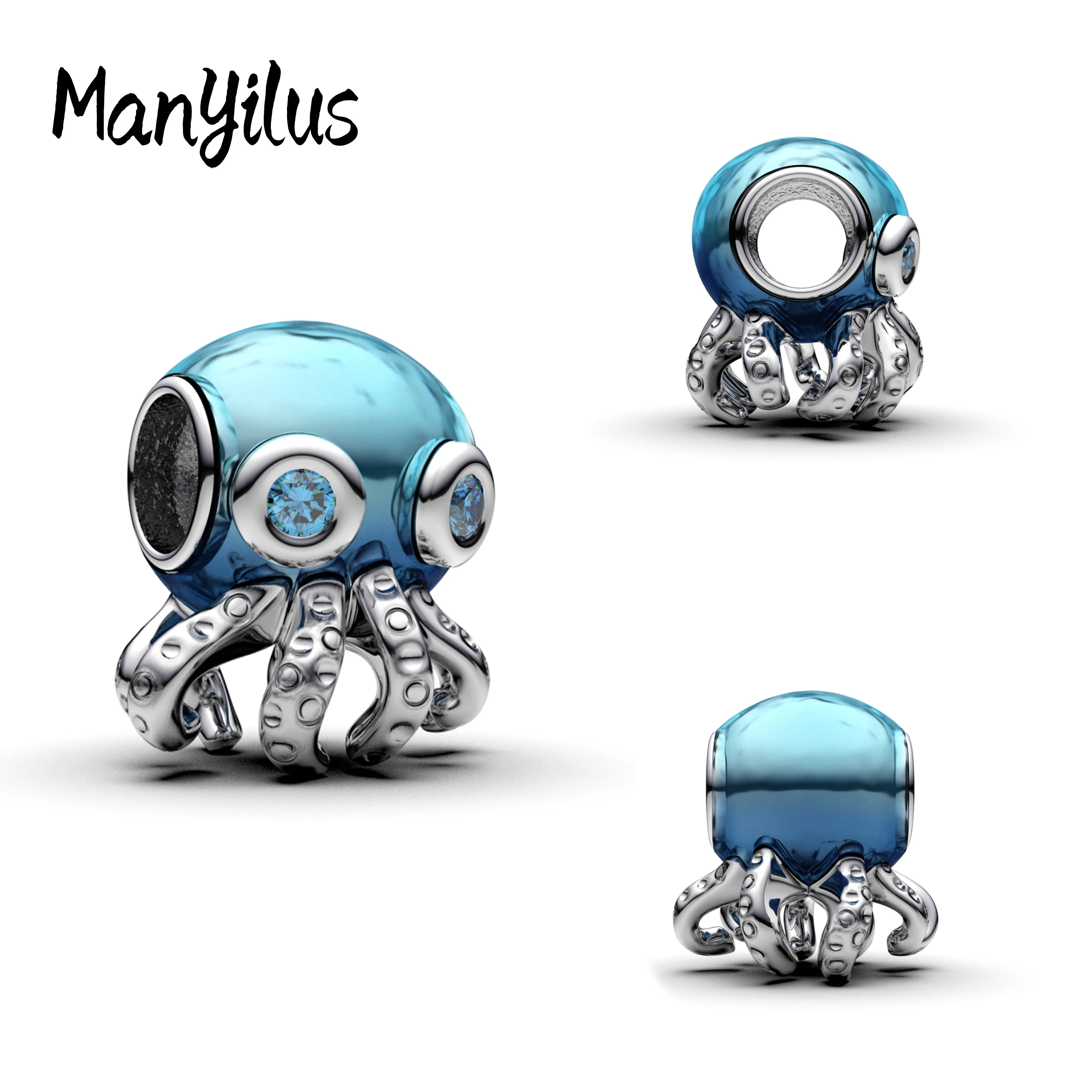 

New S925 Sterling Silver Blue Octopus Charms Pendant DIY Beads for Original Bracelet Necklace Making Jewelry Gift for Mom Women
