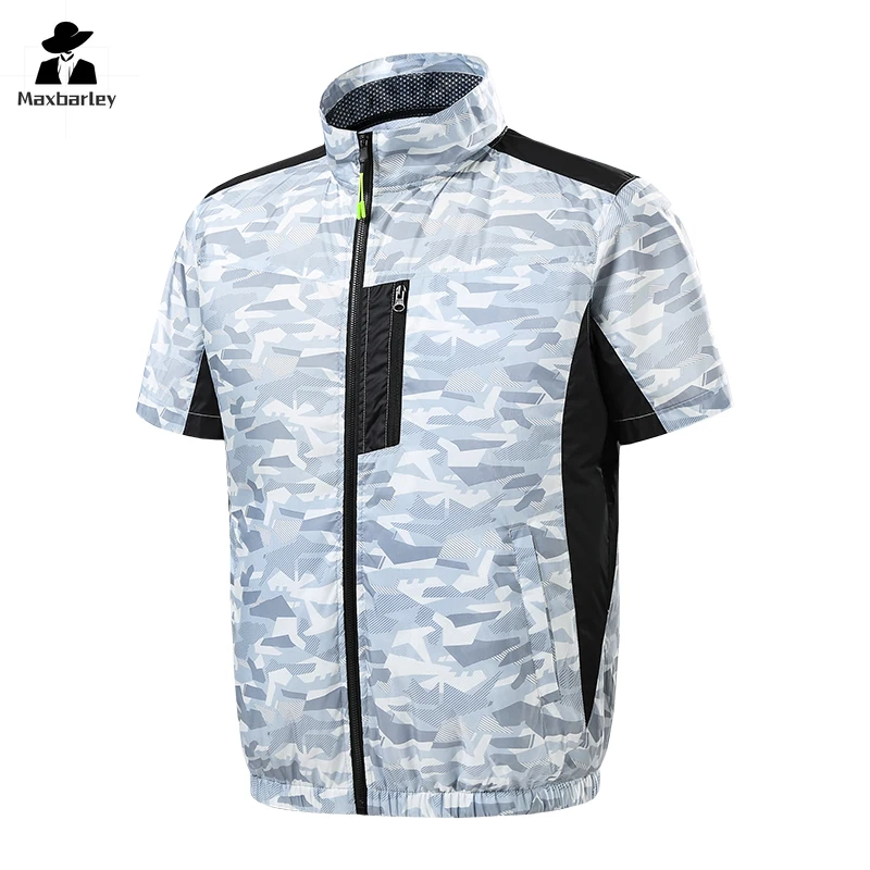 Chaqueta fresca de verano para hombre, ventilador de carga USB, aire acondicionado, ropa de senderismo, chaleco de Camping, escalada al aire libre, trabajo, pesca, manga corta