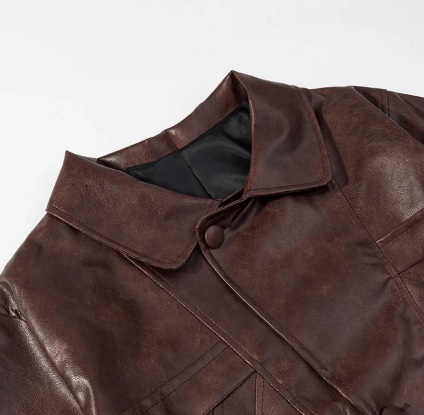 المحملة زر تصميم الجلود Jaet الخريف جديد Sle تخفيف الرياح أنبوب مستقيم LongCoat #4